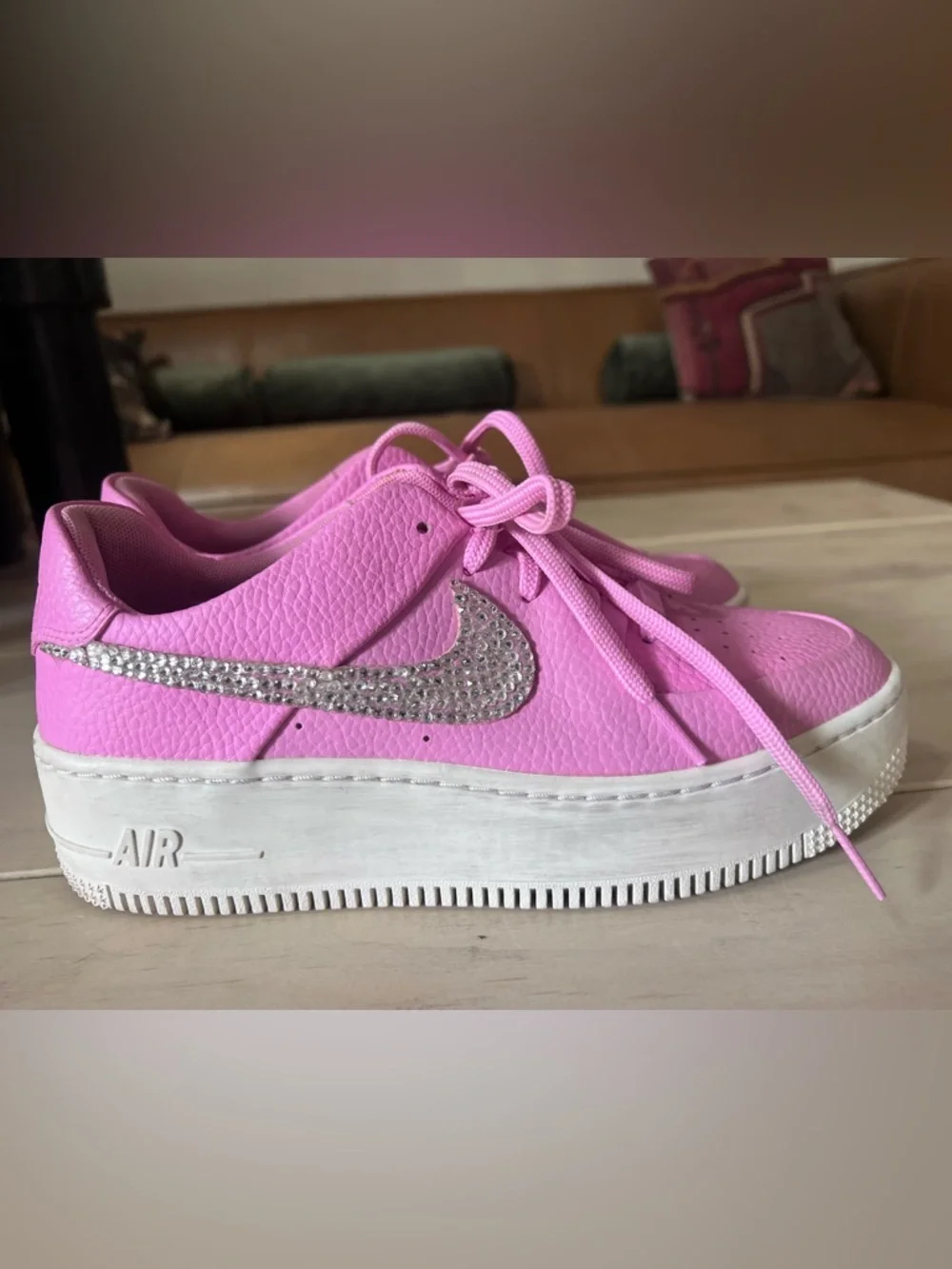 Custom Crystal Swoosh Nike Pink Leather Air Force 1